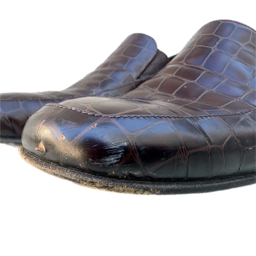 Vintage Cole Haan Croc-Embossed Leather Loafers – Brown Slip-On Dress Shoes, 7